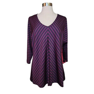 Elementz Woman Plus Size 1X Purple Black Stripe Top